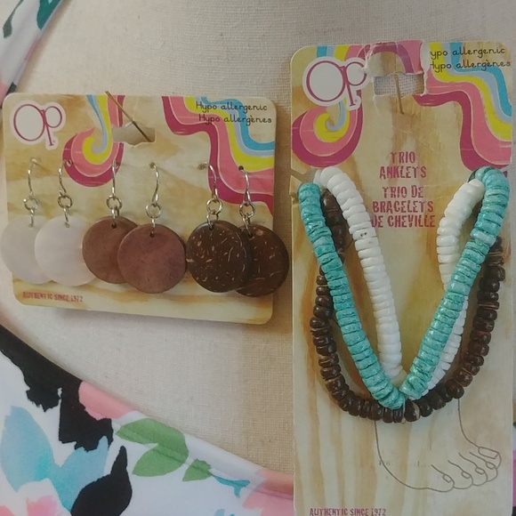 NWT OP Wood Earrings and Trio of Anklets Set - Picture 6 of 6